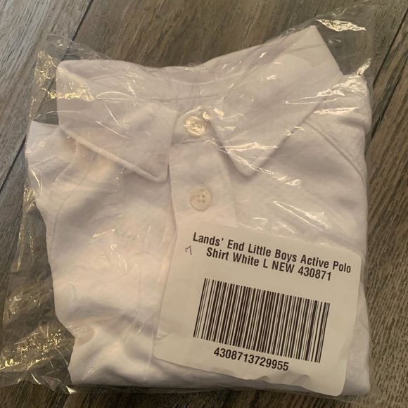 NWT LANDS' END LITTLE BOYS ACTIVE POLO SHIRT WHITE‎ LARGE (7) - Picture 5 of 8